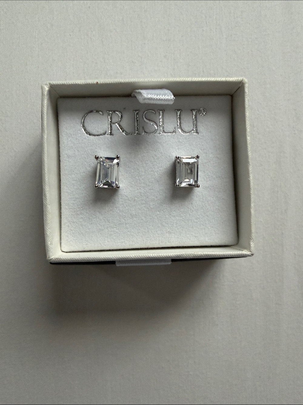 Silver Clear Emerald-Cut Stud Earrings